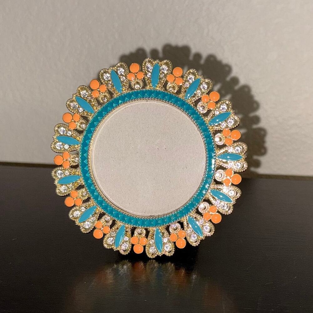 Ornate Papyrus Crystal & Enamel Mini Tabletop Sunburst Frame 3x3